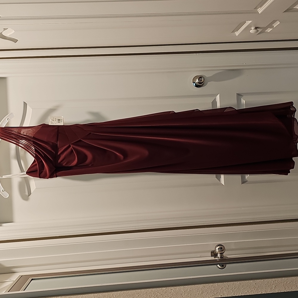 David's Bridal One-Shoulder Gown in Deep Burgundy NWT